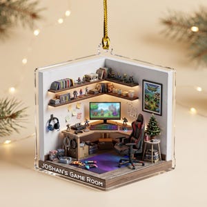 Personalized 2D Acrylic Video Game Room Ornament, Custom Gamer Computer Setup Room Decor, Tech Video Game Lover Gift Ornament