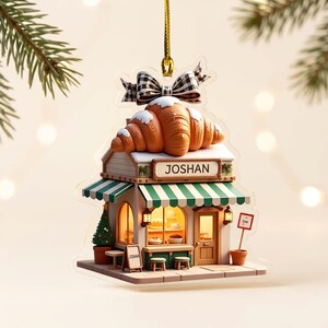 Personalized 2D Acrylic French Bakery Ornament, Custom Croissant Cafe Store Decor, Baker Pastry Chef Christmas Gift Ornament