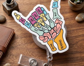Shaka Anatomy Hand Badge Reel, Funny Bone Skeletal ID Holder, Radiologist Gift, Retractable Nurse Badge Clip