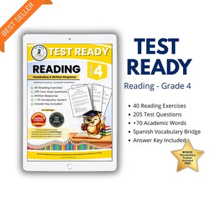 Sistema de lectura de 4.º grado / Hojas de trabajo de preparación para exámenes bilingües en inglés y español (descarga digital en PDF)