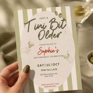 Tini Bit Older Birthday Invitation,  Martini Party Template (Canva Digital Download)