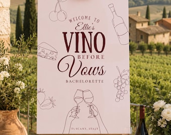 Bachelorette Weekend Itinerary Template "Vino Before Vows"| Editable Canva Girls Trip Planner & Welcome Sign