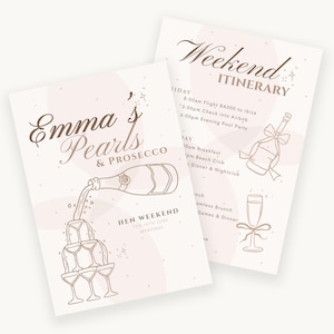Tabliczka powitalna „Perły z Prosecco” na wieczór panieński, plan weekendu (Canva Digital Download)
