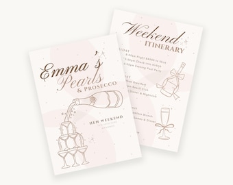 Pearls Prosecco Bachelorette Welcome Sign, Weekend Itinerary (Canva Digital Download)