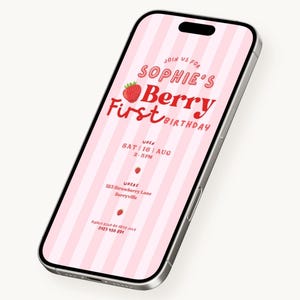 Berry First Birthday Invitation Template | Strawberry Invite (Digital Download)