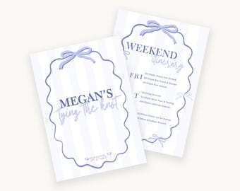 Tying the Knot Bachelorette Itinerary, Pastel Bow Welcome Sign (Digital Canva Template)