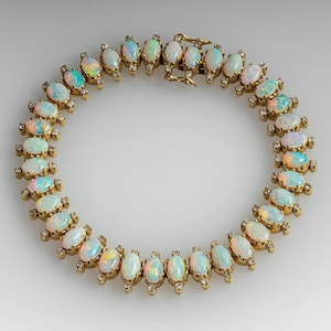 12Ct Opal Bracelet White Diamond 18K Yellow Gold Over For Women's 925 Silver