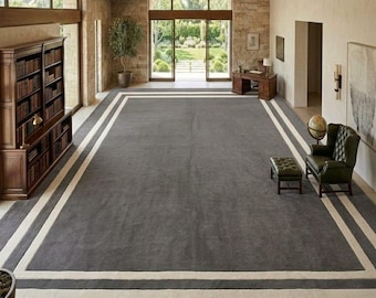 Hand Tufted Wool Rug, Modern Minimalist Area Carpet, Neutral Designer Living Room