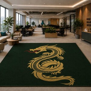Dragon Rug Handmade Wool Area Rug, Luxury Green Gold Dragon Rug, Modern Statement Rug, Hand Tufted Designer Carpet, by UdayCarpet