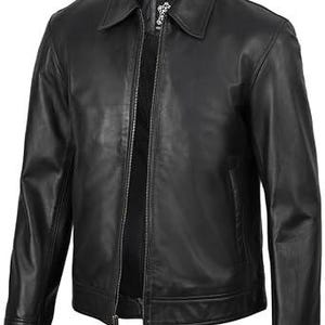 Men's Genuine Lambskin Leather Jacket | Classic Shirt Collar Leather Jacket | Casual Zip-Up Moto Jacket