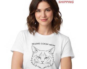 Koszulka z nadrukiem "Mama Maine Coon" Bella Canvas 6681 | Koszulka damska z nadrukiem z bawełny poliestrowej i zabawnym prezentem dla mamy kota | Spersonalizowany krótki top Feralcore