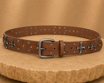 Studded Cross Belt for Women Men, Y2K Punk Goth Belt, Rivet Leather Waist Belt, Grunge Rock Star Belt, Emo Alternative Fashion