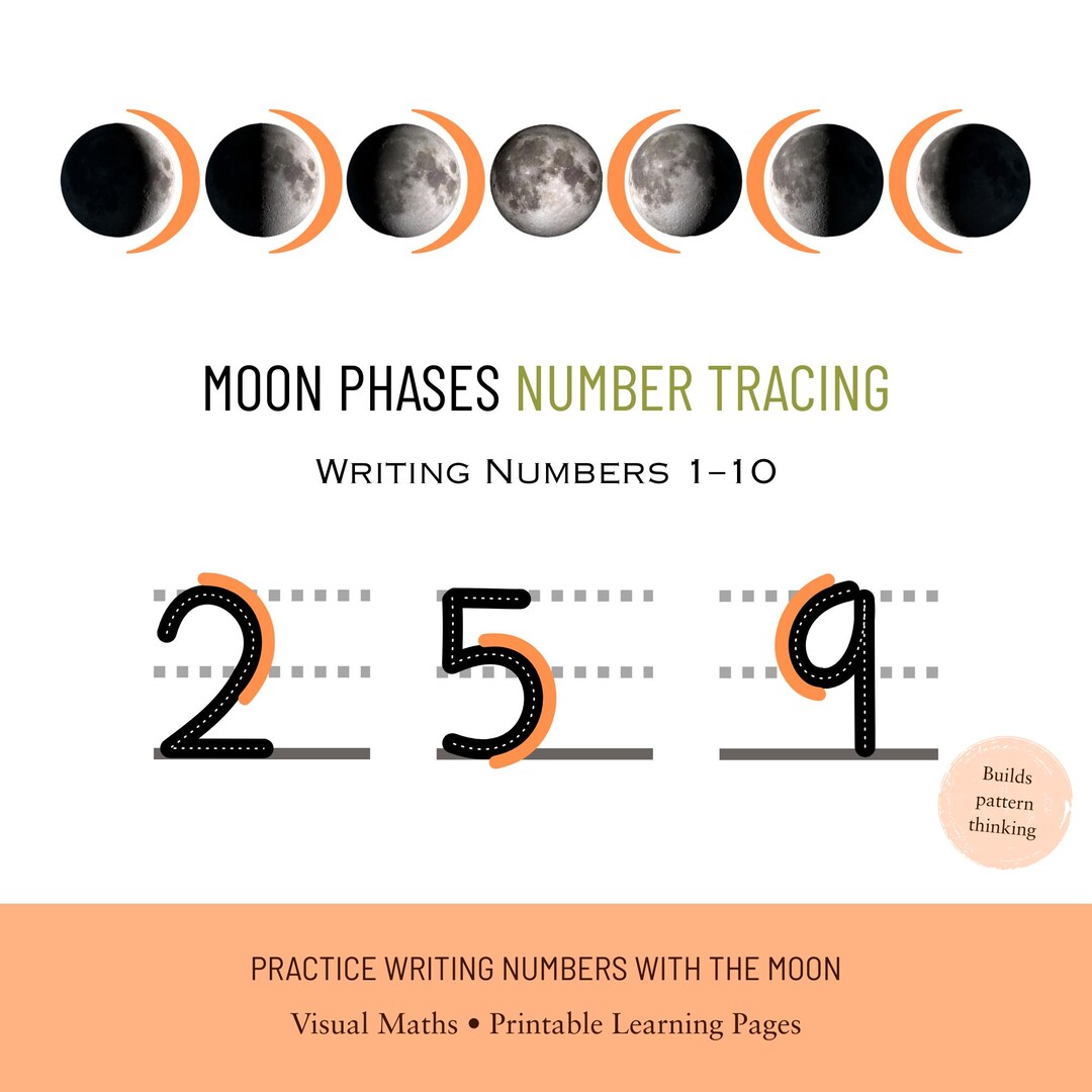 Number Tracing With Moon Phases Worksheets | Writing Numbers 1-10 ...