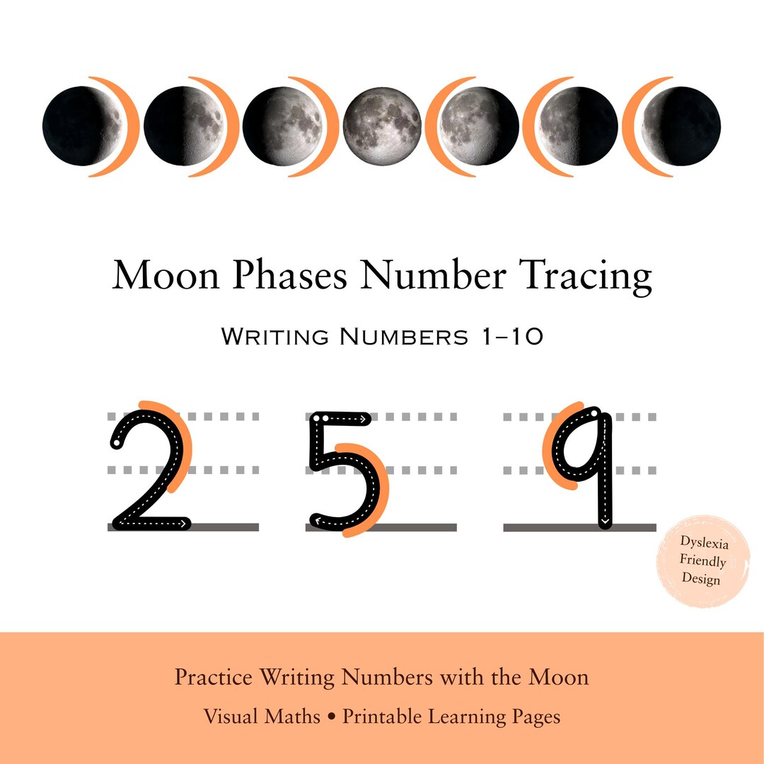 Moon Number Pattern Math Answer Number Tracing With Moon Phases Worksheets | Writing Numbers 1-10 ...