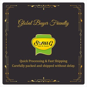 May include: A dark gray square graphic with gold decorative borders and text. The text reads "Global Buyer Friendly" in gold script. A green and yellow logo with the text "SNUG India Ka Swadesi" is in the center. Below, it says "Quick Processing & Fast Shipping."