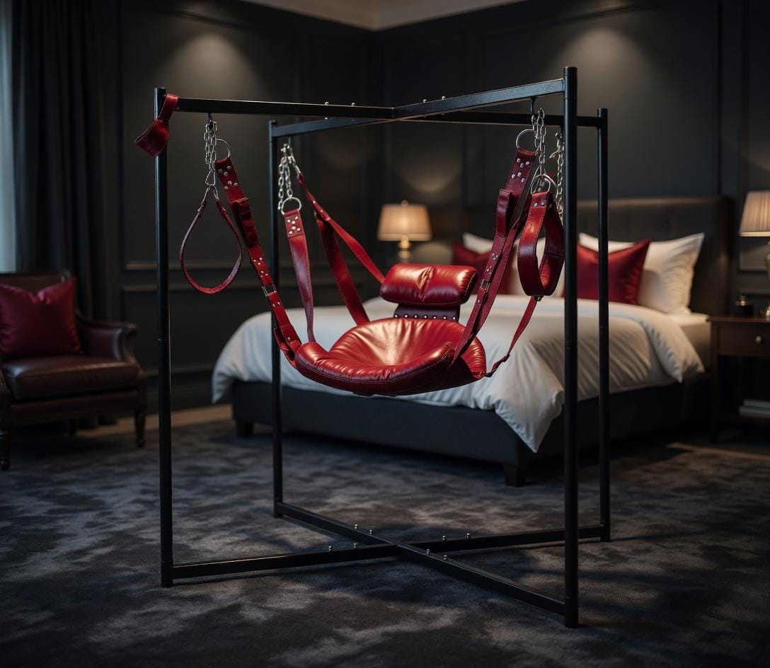 Leather Sex Swing with Stand for Couples BDSM Play Red Bondage Sling