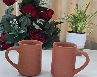 Handmade Terracotta Brick Mug Set 300ml | Rustic Clay Coffee Mug | Textured Ceramic Cup | Earthy Kitchen Decor Gift