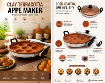 Großer Terrakotta Appe Maker | 7 Hohlraum | Traditionelles Indisches Kochgeschirr aus Ton