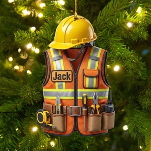 Personalized Construction Worker Ornament, Custom Hard Hat Gift, Builder Keepsake, Tradesman Decor, Blue Collar Christmas Gift for Him