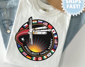 Comfort Colors Projekt Hail Mary Mission Patch Shirt, Rayn Reynolds Mission T-Shirt, Hail Mary Fan Geschenk, Ryland Grace Tshirt, Sci Fi Unisex Top