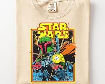 Vintage Neon Mandalorian Shirt, Retro Star Wars Grafik T-Shirt, 90er Jahre Mandalorian T-Shirt, Comfort Farben Star Wars Shirt, Geschenk für Star Wars Fan