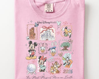 Camiseta vintage de Disney World 2026, camiseta gráfica de Mickey de Disney World, camiseta retro de Mickey y sus amigos, camiseta Comfort Colors para el viaje a Disney 2026