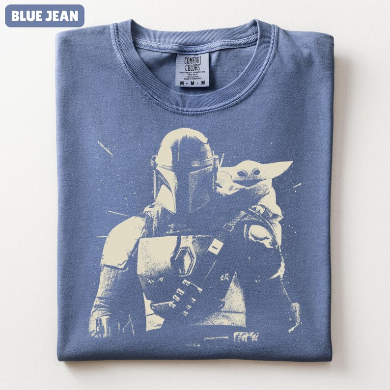 Vintage Mandalorian och Grogu-skjorta Star Wars-grafik-t-shirt Retro Star Wars-t-shirt Komfortfärger Mandalorian-t-shirt Mandalorian-filmskjorta bild 5
