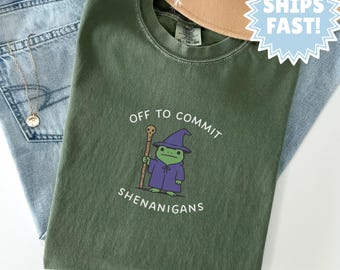 Komfort Farben Zauberer Frosch Shirt, trendiges lustiges DnD T-Shirt, Renaissance Faire Frosch Tee Geschenk für Sie oder Ihn, Unisex stilvolles Gamer Grafiktop