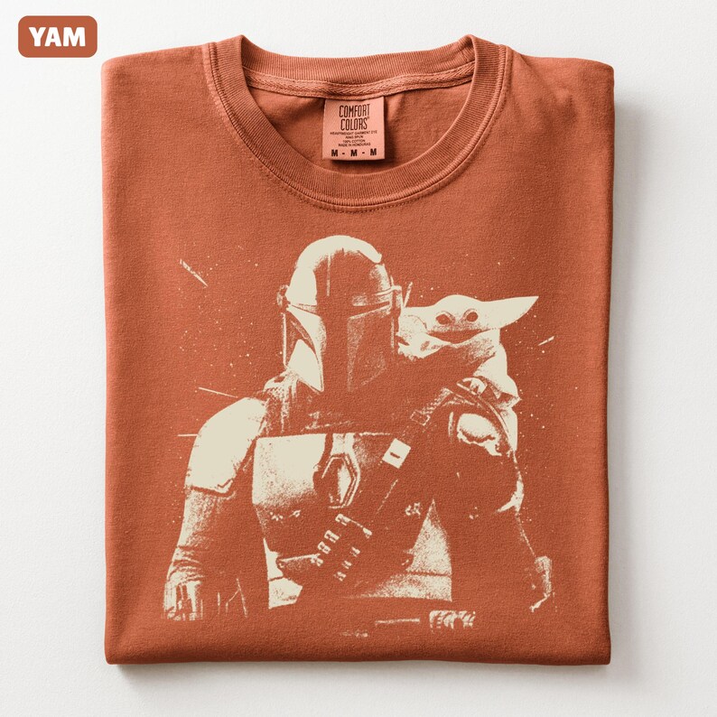 Vintage Mandalorian och Grogu-skjorta Star Wars-grafik-t-shirt Retro Star Wars-t-shirt Komfortfärger Mandalorian-t-shirt Mandalorian-filmskjorta bild 6