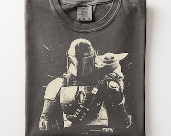 Vintage Mandalorian und Grogu Shirt Star Wars Grafik T-Shirt Retro Star Wars Tshirt Komfort Farben Mandalorian T-Shirt Mandalorian Movie Shirt