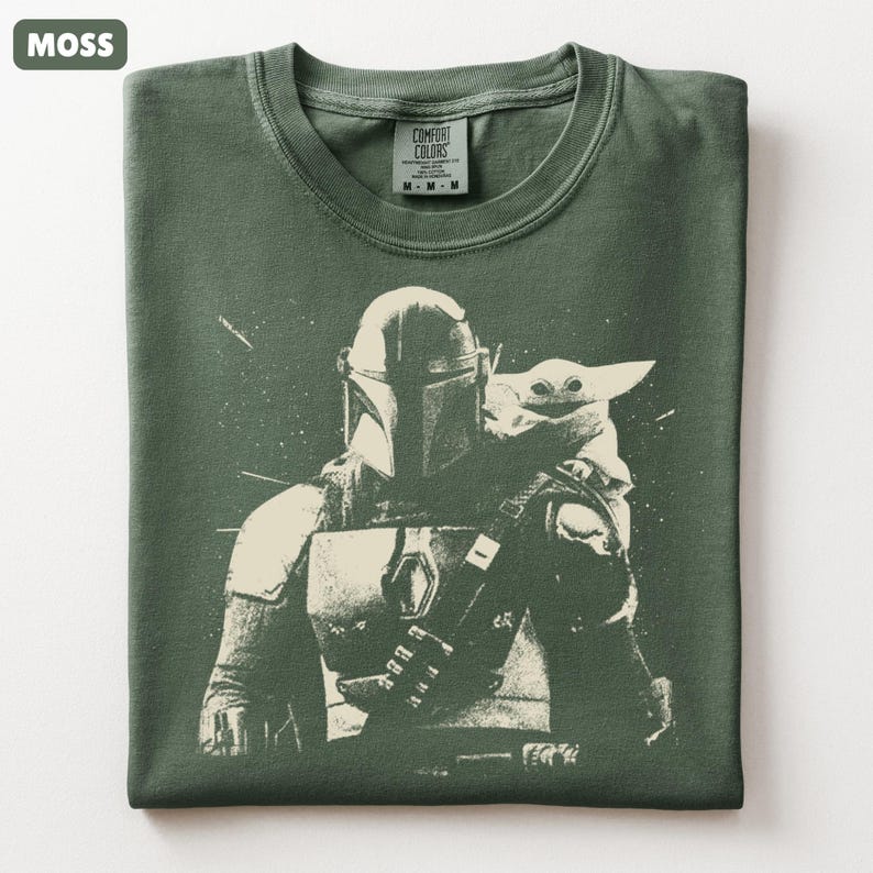 Vintage Mandalorian och Grogu-skjorta Star Wars-grafik-t-shirt Retro Star Wars-t-shirt Komfortfärger Mandalorian-t-shirt Mandalorian-filmskjorta bild 4