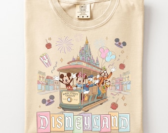 Vintage Disneyland Micky und Freunde Shirt, 90er Jahre Stil Disney Grafik T-Shirt, Komfort Farben Disneyland Reise Tshirt