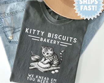 Komfort Farben Kitty Kekse Bäckerei Shirt, Sauerteig Katze T-Shirt, lustiges Katzen T-Shirt Geschenk für Sie oder Ihn, Unisex Stilvolles Kitty Liebhaber Grafik Top