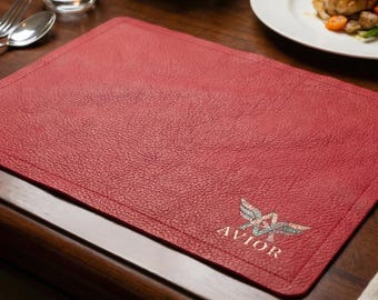 Luxury Leather Placemat, Custom Logo Genuine Leather Dining Mat, Personalized Table Setting Decor