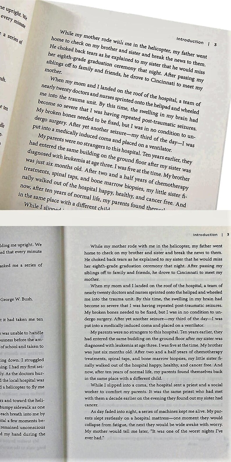 Peut inclure: Livre ouvert avec du texte sur les pages. Le texte d&eacute;crit une urgence m&eacute;dicale et des exp&eacute;riences familiales. Les pages sont blanc cass&eacute; avec du texte noir. Le livre est ouvert sur une double page.