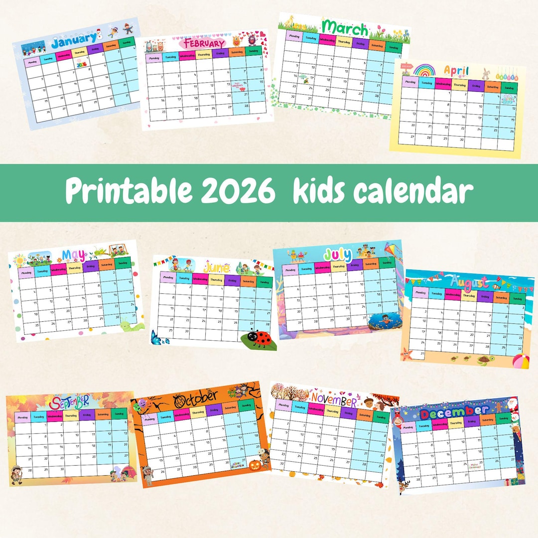 Printable Kids 2026 Calendar - Etsy