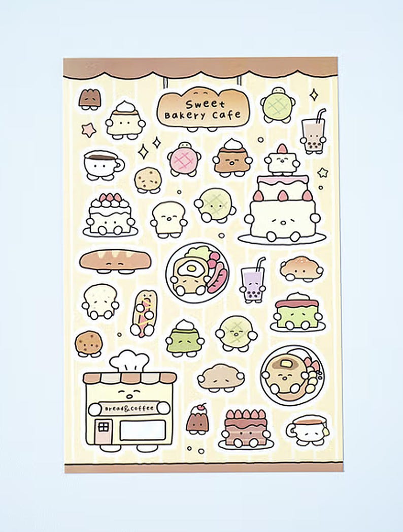 Kawaii Food Stickers | Bakery & Cafe, Journaling (2pcs Sheets) - Etsy