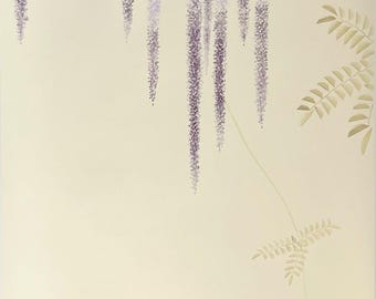 Hand-Painted Wisteria Chinoiserie Silk Wallpaper Mural – Luxury Floral Wall Art, Custom De Gournay Style Wall Decor