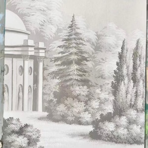 Hand Painted Panoramic Wallpaper Sample European Classical Garden Architecture on Square Paper
