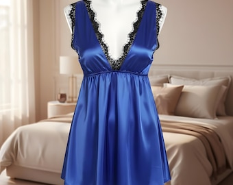 Satin Spitze Nachthemd für Frauen, Plus Size Schlaf Kleid, Elegante Komfortable Loungewear