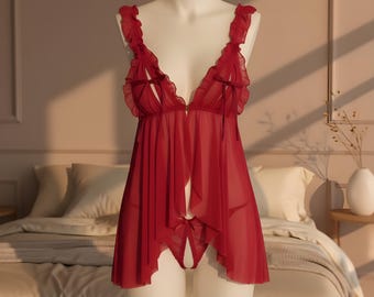 Lace Backless Nightgown, Elegant V-Neck Slip Dress, Summer Sleepwear