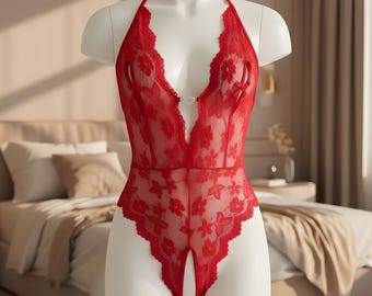 Komplet bielizny typu babydoll dla kobiet, głęboki dekolt w serek, bielizna nocna z odkrytymi plecami
