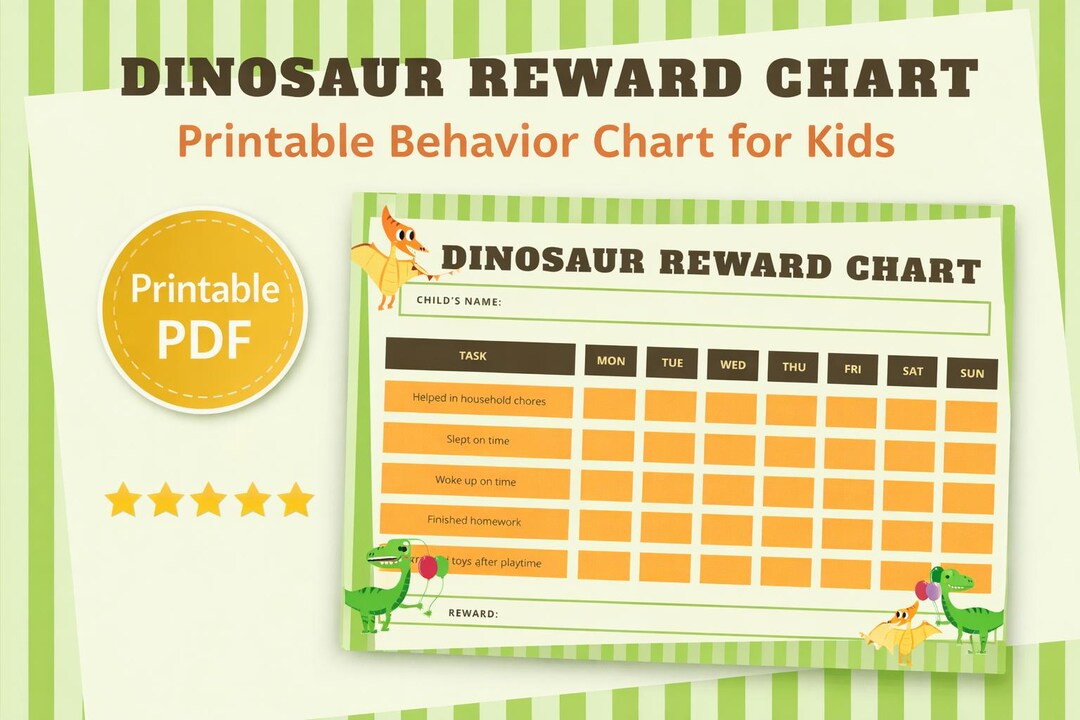 Kids Reward Chart Printable | Dinosaur Behavior Chart | Chore Chart for ...