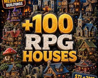 100+ RPG Houses STL Bundle | Medieval Buildings STL Pack | D&D Terrain | Tabletop Scenery | Castle, Tavern and Village | 3D Print Miniatures