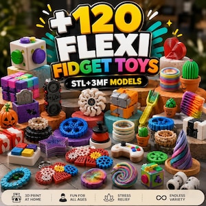 120+ Flexi fidget-leksaker STL-paket - 3D-skrivarfiler