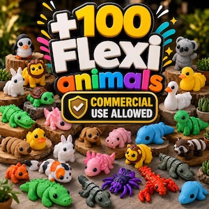 Mini Flexi Animals 100+ – pliki do druku 3D – pakiet STL 3MF