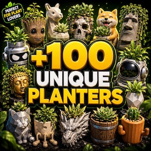 Pacote com mais de 100 modelos exclusivos de vasos em STL, arquivos para impressão 3D de vasos para suculentas e cactos, arquivos digitais STL para impressora 3D, presente perfeito para amantes de plantas.