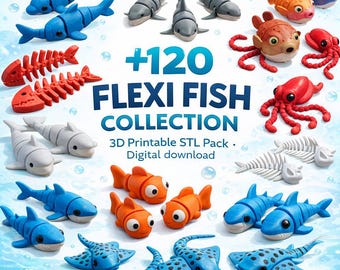 120+ Flexi Fish STL Bundle | Articulated Sea Animals, Print-in-Place 3D Files (Digital Download)
