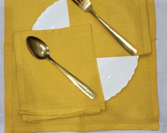 Musztardowo-żółte bawełniane serwetki stołowe, bawełna z nadrukiem ręcznym, wystrój domu i kuchni – prezent