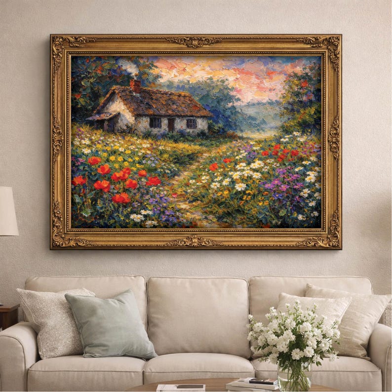 Printable Cottage Garden Wall Art, Spring Landscape Painting Print ...